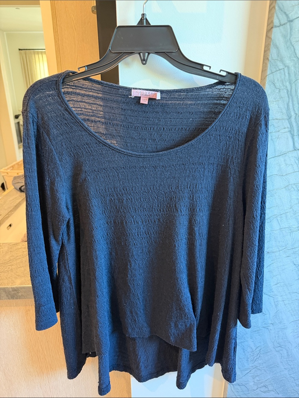 Calypso St. Barth Navy Lightweight Textured Long-Sleeve Top